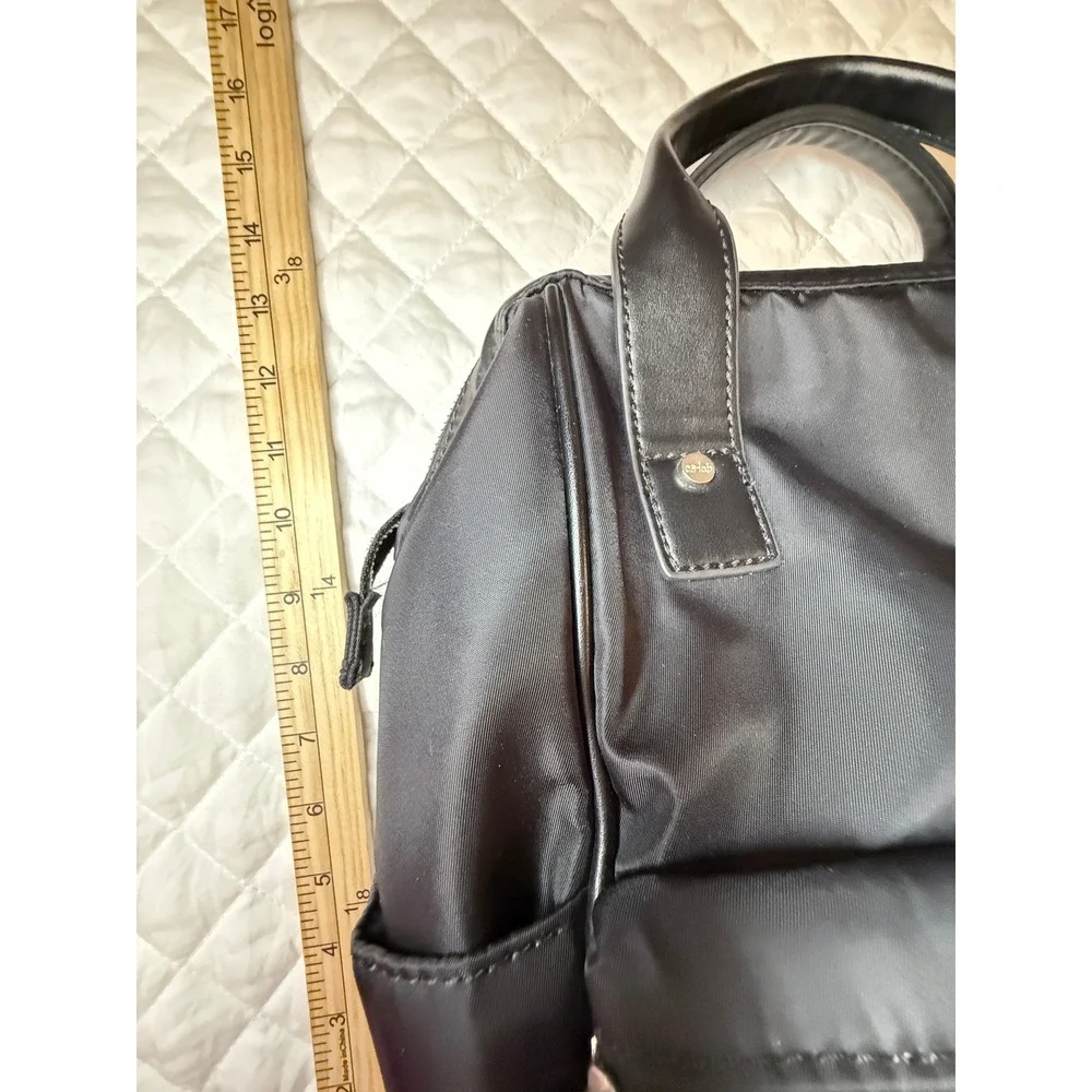 Co-Lab Black Nylon Backpack Silver Hardware Top Handle Travel Bag Chic Traveler